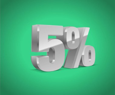 %5 oranında kapalı, Satılık yeşil arka plan, gümüş renkli nesne 3d. Eps10 vektör.