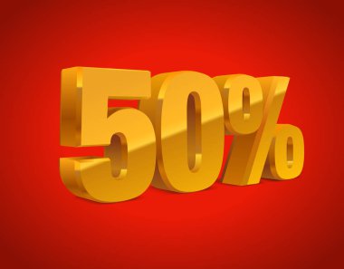 yüzde %50 off, Satılık, altın sarısı nesne 3d. Eps10 vektör.