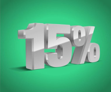 %15 oranında kapalı, Satılık yeşil arka plan, gümüş renkli nesne 3d. Eps10 vektör.