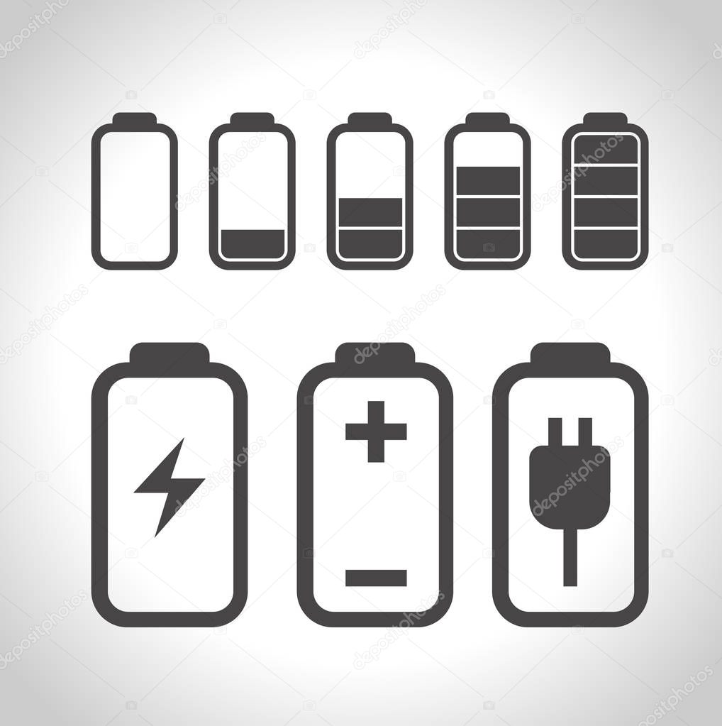 Battery charge icons - vector illustration. The battery icons with a various level of charge.