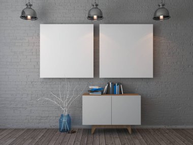 Sarı tuğla iç arka plan ile poster kadar Mock, 3d render