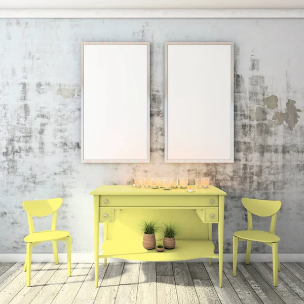 duvarda poster çerçevesi kadar mock, modern tarzda iç arka plan, 3d render