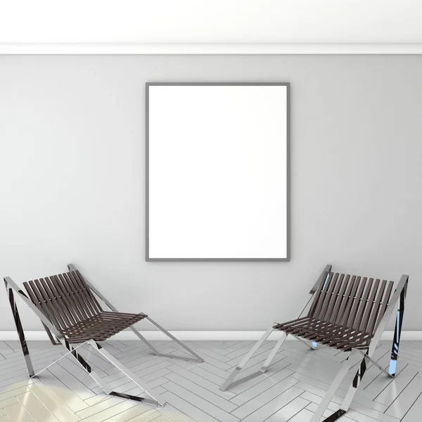 Maqueta de carteles con fondo interior de pared de luz, renderizado 3D — Foto de Stock