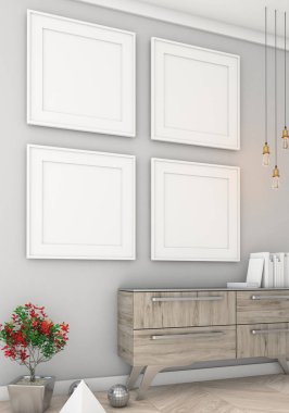 Poster ışık duvar iç arka plan, 3d render ile alay