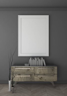 Poster siyah duvar iç arka plan, 3d render ile alay