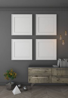 Poster siyah duvar iç arka plan, 3d render ile alay