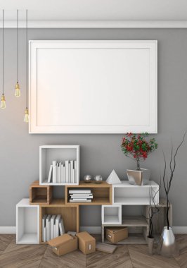poster pastel hipster minimalizm iç arka plan, 3d render, 3d çizim ile alay