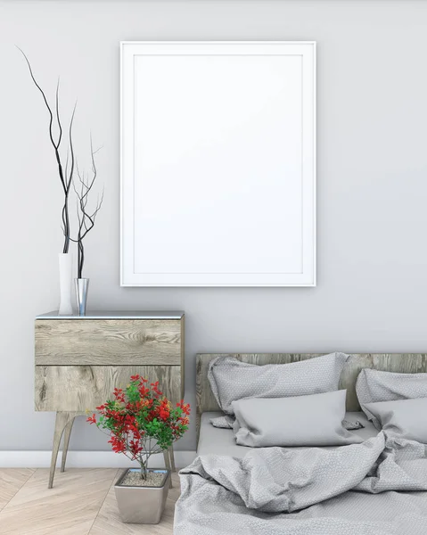 poster çerçevesi içinde ışık yatak odası modern tarzı iç geçmiş alay. 3D viz