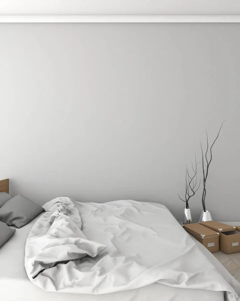 Mock up bedroom hipster style interior background. 3d viz — Stock Photo, Image