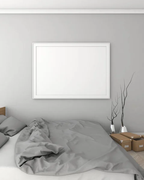 Håna upp sovrum hipster stil interiör bakgrund. 3D viz — Stockfoto