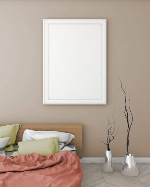 yatak odası hippi tarzı iç arka plan kadar alay et. 3D viz