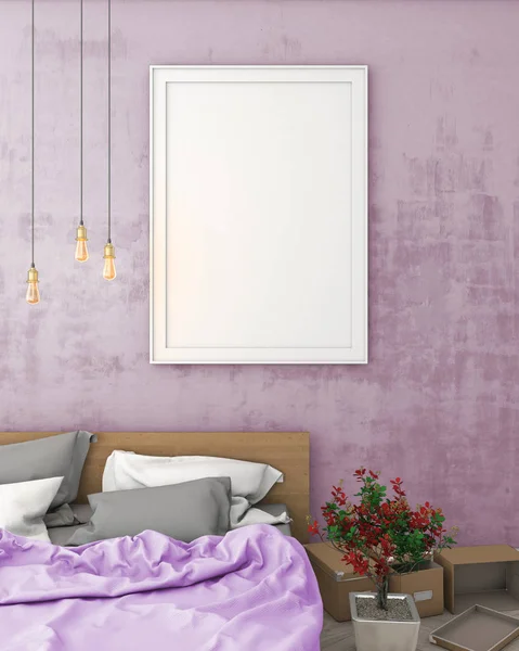 yatak odası hippi tarzı iç arka plan kadar alay et. 3D viz