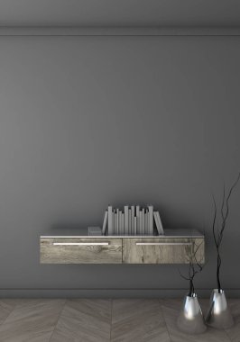 Siyah duvar iç arka plan, 3d render alay