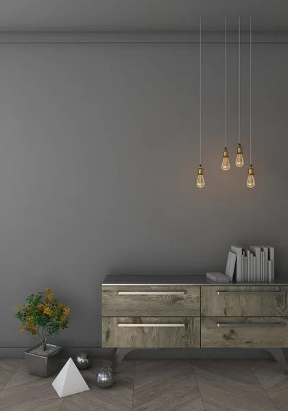 Siyah duvar iç arka plan, 3d render alay