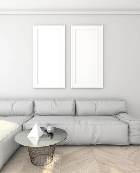 modern iç kanepe ile duvardaki poster alay. çatı katı. 3D render