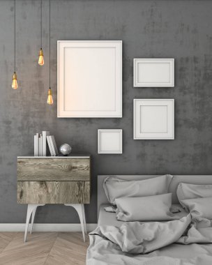 poster çerçevesi modern iç arka plan, 3d resim, 3d render kadar alay