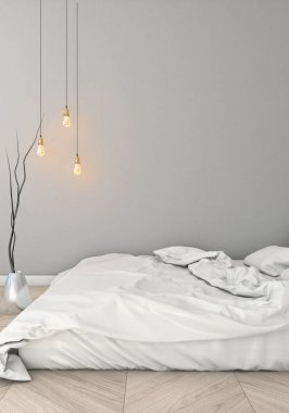 poster çerçevesi içinde ışık yatak odası modern tarzı iç geçmiş alay. 3D viz