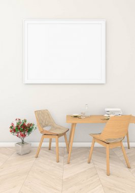 kadar bir çerçevede duvardaki poster modern bir iç sıva ile ilgili alay et. 3D görüntüleme