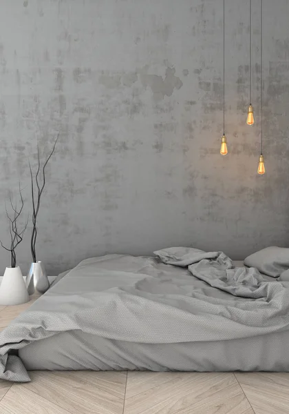 poster çerçevesi içinde ışık yatak odası modern tarzı iç geçmiş alay. 3D viz