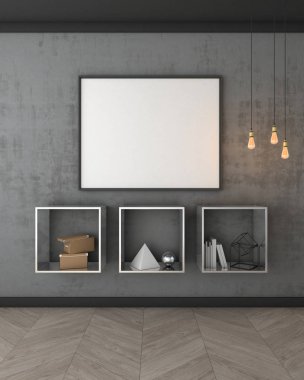 Poster siyah duvar iç arka plan, 3d render ile alay