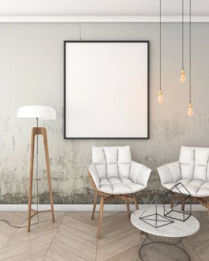 poster çerçevesi çatı iç arka plan, modern tarzı, 3d render, 3d çizim kadar alay