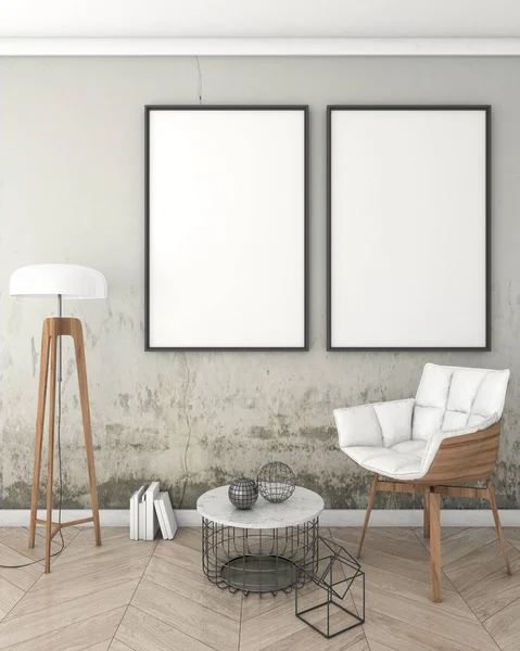 Mock up Posterrahmen im Loft Interieur Hintergrund, moderner Stil, 3d Render, 3d Illustration — Stockfoto