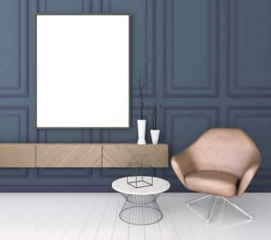 poster çerçevesi klasik iç arka plan, modern tarzı, 3d render, 3d çizim kadar alay