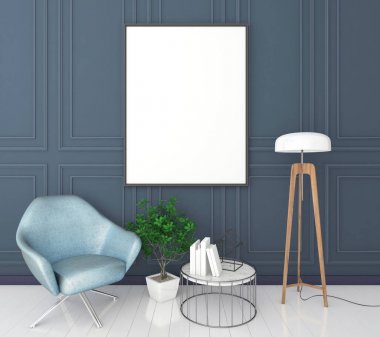 poster çerçevesi klasik iç arka plan, modern tarzı, 3d render, 3d çizim kadar alay