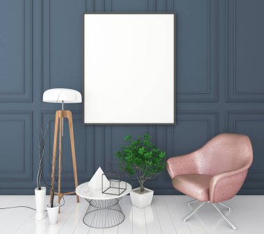 poster çerçevesi klasik iç arka plan, modern tarzı, 3d render, 3d çizim kadar alay