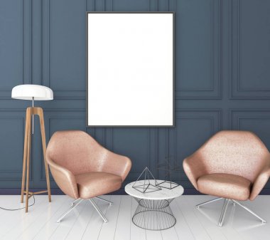poster çerçevesi klasik iç arka plan, modern tarzı, 3d render, 3d çizim kadar alay