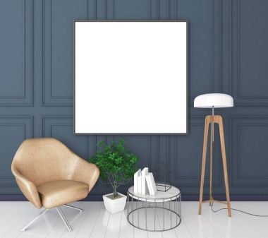 poster çerçevesi klasik iç arka plan, modern tarzı, 3d render, 3d çizim kadar alay