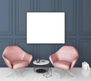 poster çerçevesi klasik iç arka plan, modern tarzı, 3d render, 3d çizim kadar alay