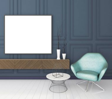 poster çerçevesi klasik iç arka plan, modern tarzı, 3d render, 3d çizim kadar alay