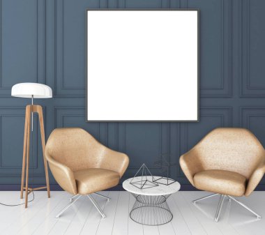poster çerçevesi klasik iç arka plan, modern tarzı, 3d render, 3d çizim kadar alay
