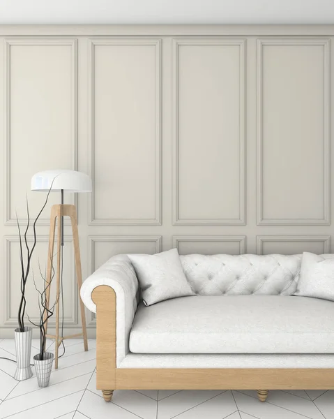 Bespotten van beige interieur achtergrond met sofa, klassieke stijl, 3d render, 3d illustratie — Stockfoto