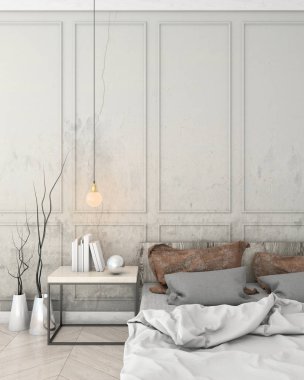 modern iç arka plan yatak ve masa, 3d resim, 3d render ile alay