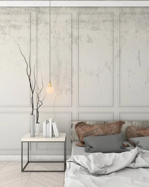modern iç arka plan yatak ve masa, 3d resim, 3d render ile alay