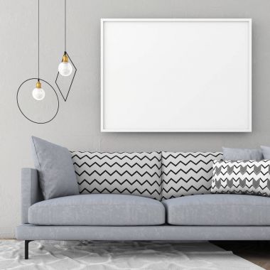 Poster çerçevesi İskandinav iç açık renk duvar ve eski parke ile alay. 3D render