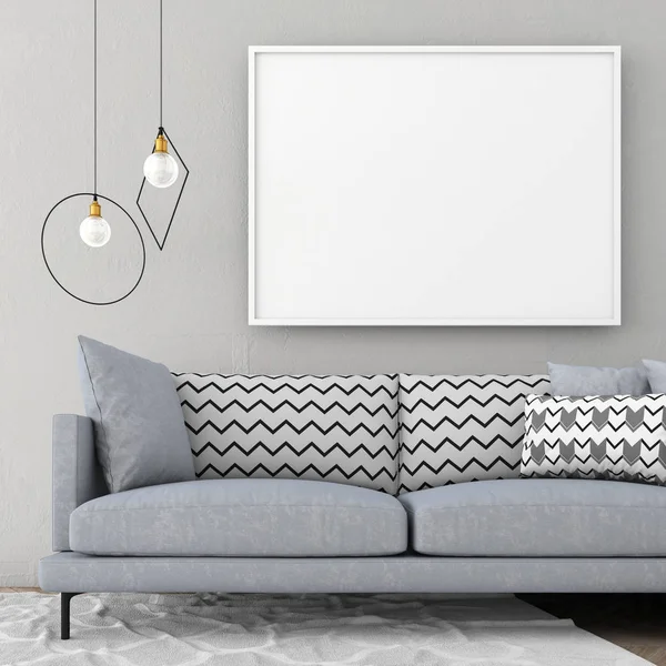 Poster çerçevesi İskandinav iç açık renk duvar ve eski parke ile alay. 3D render