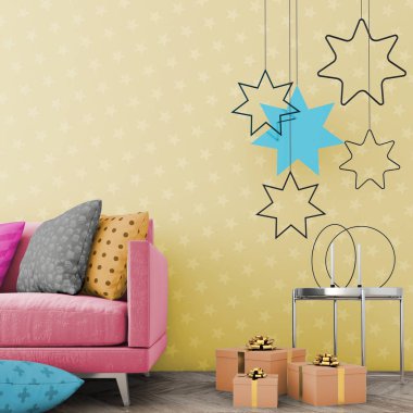 Noel iç xmas çevre, 3d render ile alay