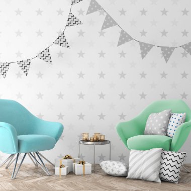 Noel iç xmas çevre, 3d render ile alay