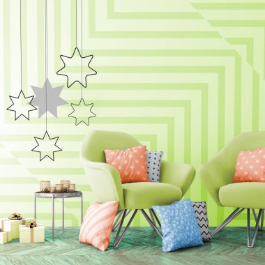 Noel iç xmas çevre, 3d render ile alay