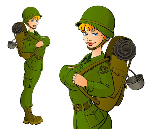軍服の女性兵士. — ストックベクタ