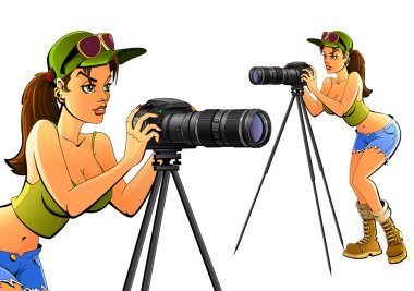 Seksi kız profesyonel bir kamera fotoğrafı.