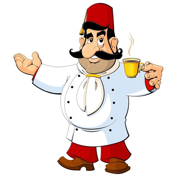 Turkish chef invites you to drink coffee. — Stock Vector