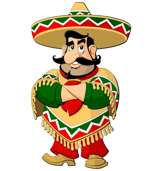Cartoon Mexican man in a sombrero and poncho. — Stock Vector