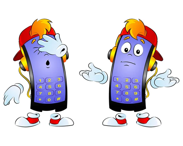 Cartoon mobiele, slimme telefoon. Een grote reeks van bewegingen en emoties. — Stockvector