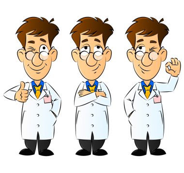 Doktor, mühendis, bilim adamı veya laboratuvar. Jestler ve duygular. Büyük bir dizi resmi.