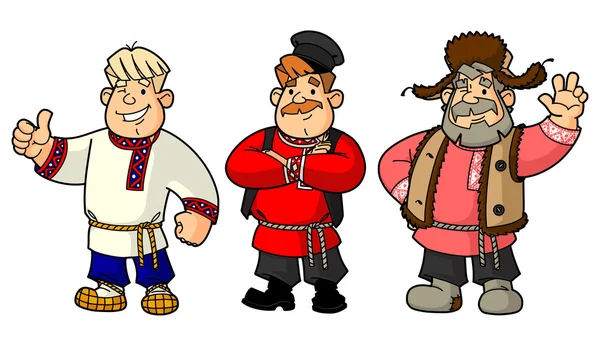 Russian men in their national costumes. From a large set of images. — Stock Vector