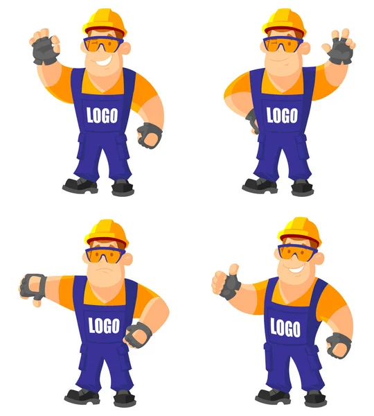 Construtor, trabalhador ou capataz. De um grande conjunto de mascotes. Substitua seu logotipo em . —  Vetores de Stock